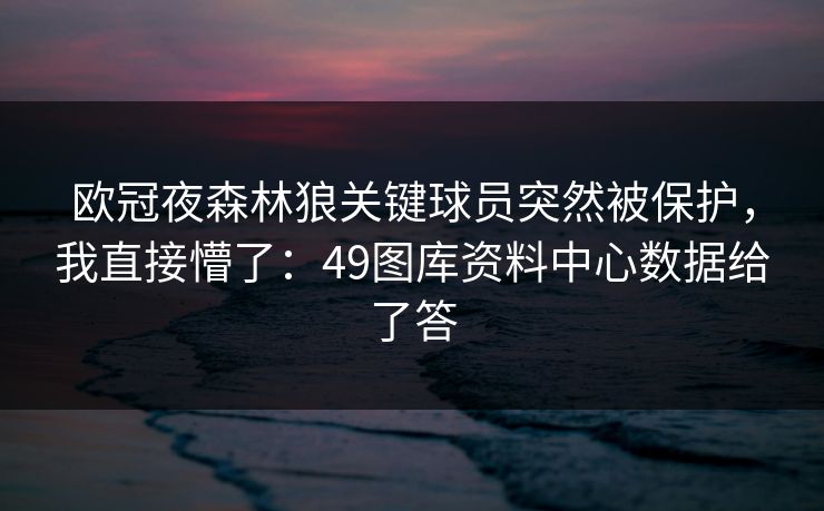欧冠夜森林狼关键球员突然被保护，我直接懵了：49图库资料中心数据给了答